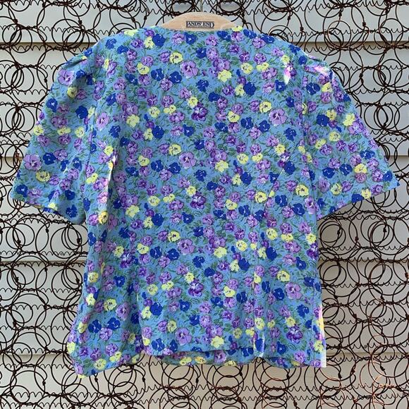 Vintage 90s Leslie Faye blue purple pansy floral pleated skirt & blouse set 12P - Picture 5 of 7